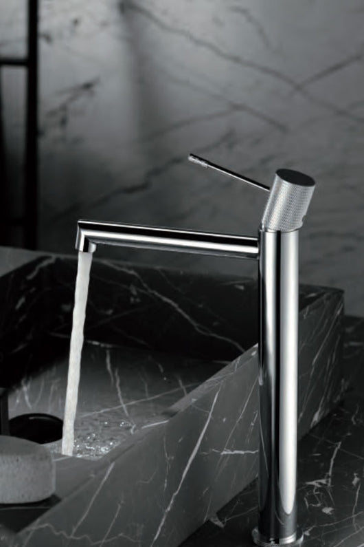 IMEX Miscelatore lavabo alto in ottone cromato con cartuccia ceramica Ø26 mm TOP e set 2 flessibili 3-8 inclusi altezza 322 mm canna 173 mm modello BDD038-3