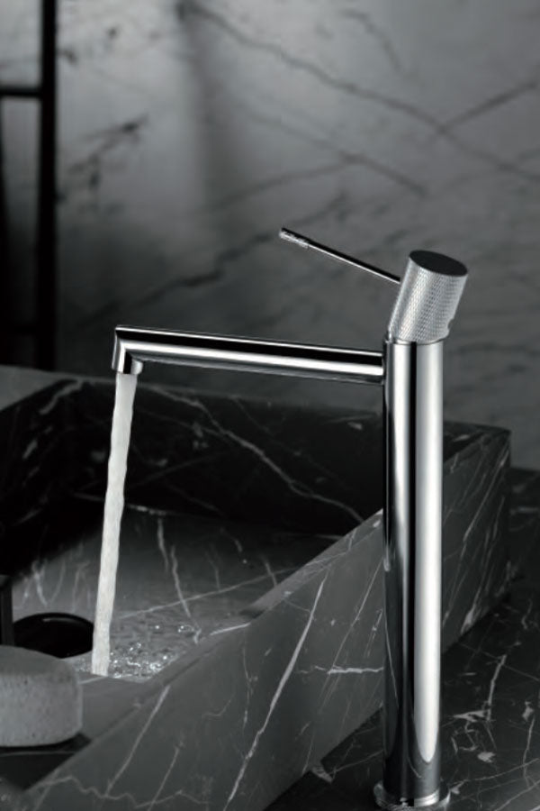 IMEX Miscelatore lavabo alto in ottone cromato con cartuccia ceramica Ø26 mm TOP e set 2 flessibili 3-8 inclusi altezza 322 mm canna 173 mm modello BDD038-3