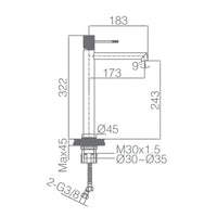 IMEX Miscelatore lavabo alto in ottone cromato con cartuccia ceramica Ø26 mm TOP e set 2 flessibili 3-8 inclusi altezza 322 mm canna 173 mm modello BDD038-3