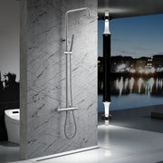 IMEX Colonna doccia miscelatore cromata in acciaio inox S304 e ottone con soffione extra piatto Ø20 cm anticalcare asta estensibile cartuccia ceramica Ø35 mm tubo flessibile 15 m serie LINE Imex