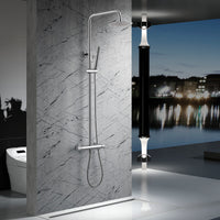 IMEX Colonna doccia miscelatore cromata in acciaio inox S304 e ottone con soffione extra piatto Ø20 cm anticalcare asta estensibile cartuccia ceramica Ø35 mm tubo flessibile 15 m serie LINE Imex