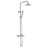 IMEX Colonna doccia miscelatore cromata in acciaio inox S304 e ottone con soffione extra piatto Ø20 cm anticalcare asta estensibile cartuccia ceramica Ø35 mm tubo flessibile 15 m serie LINE Imex