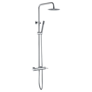 IMEX Colonna doccia miscelatore cromata in acciaio inox S304 e ottone con soffione extra piatto Ø20 cm anticalcare asta estensibile cartuccia ceramica Ø35 mm tubo flessibile 15 m serie LINE Imex