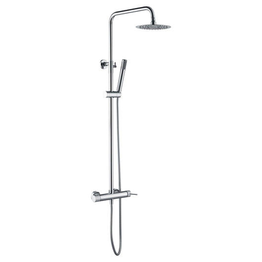 IMEX Colonna doccia miscelatore cromata in acciaio inox S304 e ottone con soffione extra piatto Ø20 cm anticalcare asta estensibile cartuccia ceramica Ø35 mm tubo flessibile 15 m serie LINE Imex