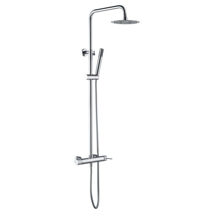 IMEX Colonna doccia miscelatore cromata in acciaio inox S304 e ottone con soffione extra piatto Ø20 cm anticalcare asta estensibile cartuccia ceramica Ø35 mm tubo flessibile 15 m serie LINE Imex