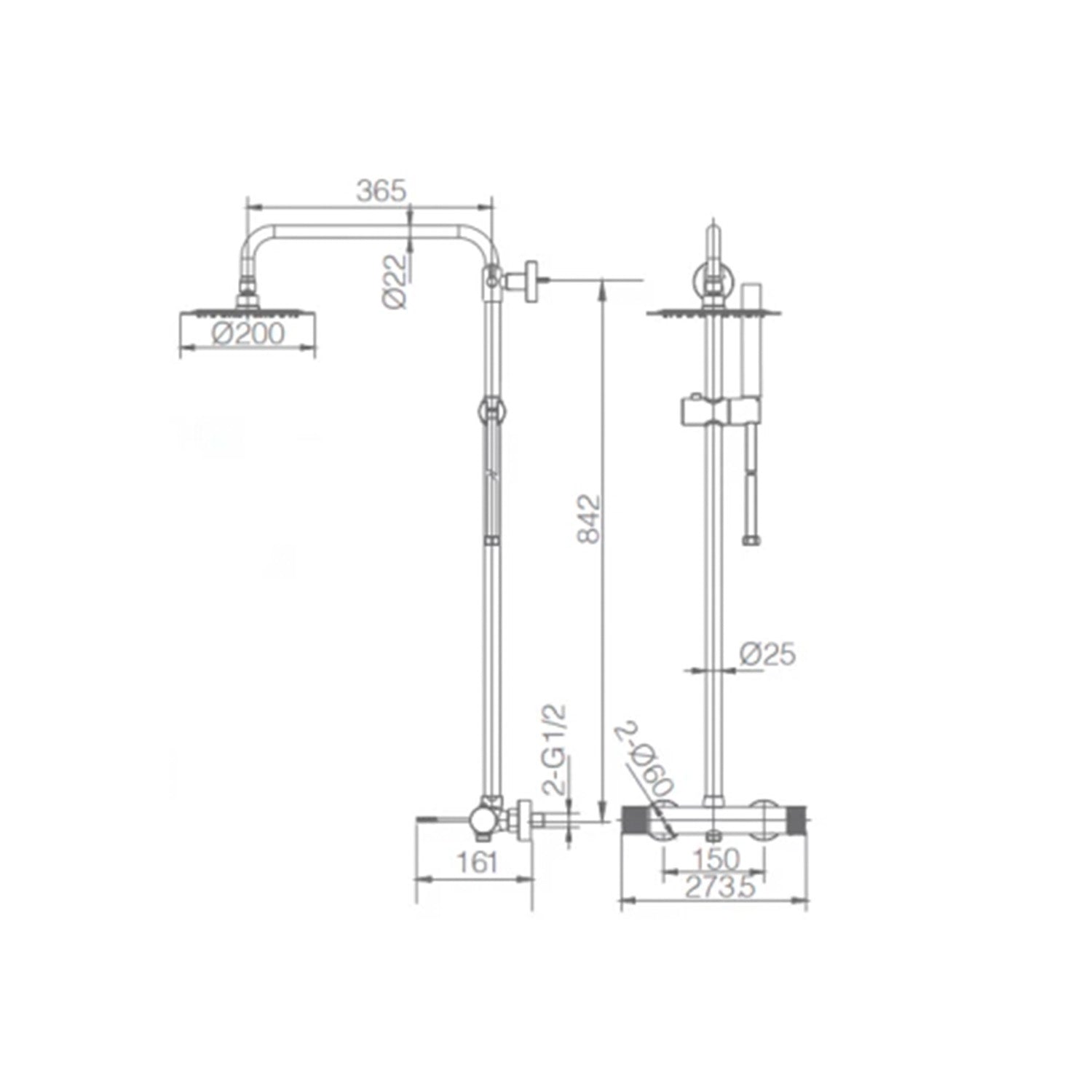 IMEX Colonna doccia miscelatore cromata in acciaio inox S304 e ottone con soffione extra piatto Ø20 cm anticalcare asta estensibile cartuccia ceramica Ø35 mm tubo flessibile 15 m serie LINE Imex
