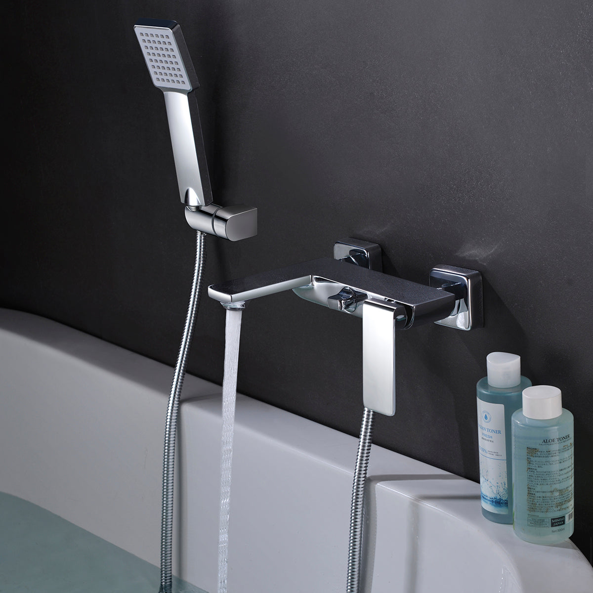 IMEX Miscelatore per vasca e doccia in ottone cromato con supporto doccetta in ABS doccetta rotonda tubo flessibile acciaio 180 cm cartuccia ceramica Ø25 mm - Modello Imex-BDF016-4 Fiyi