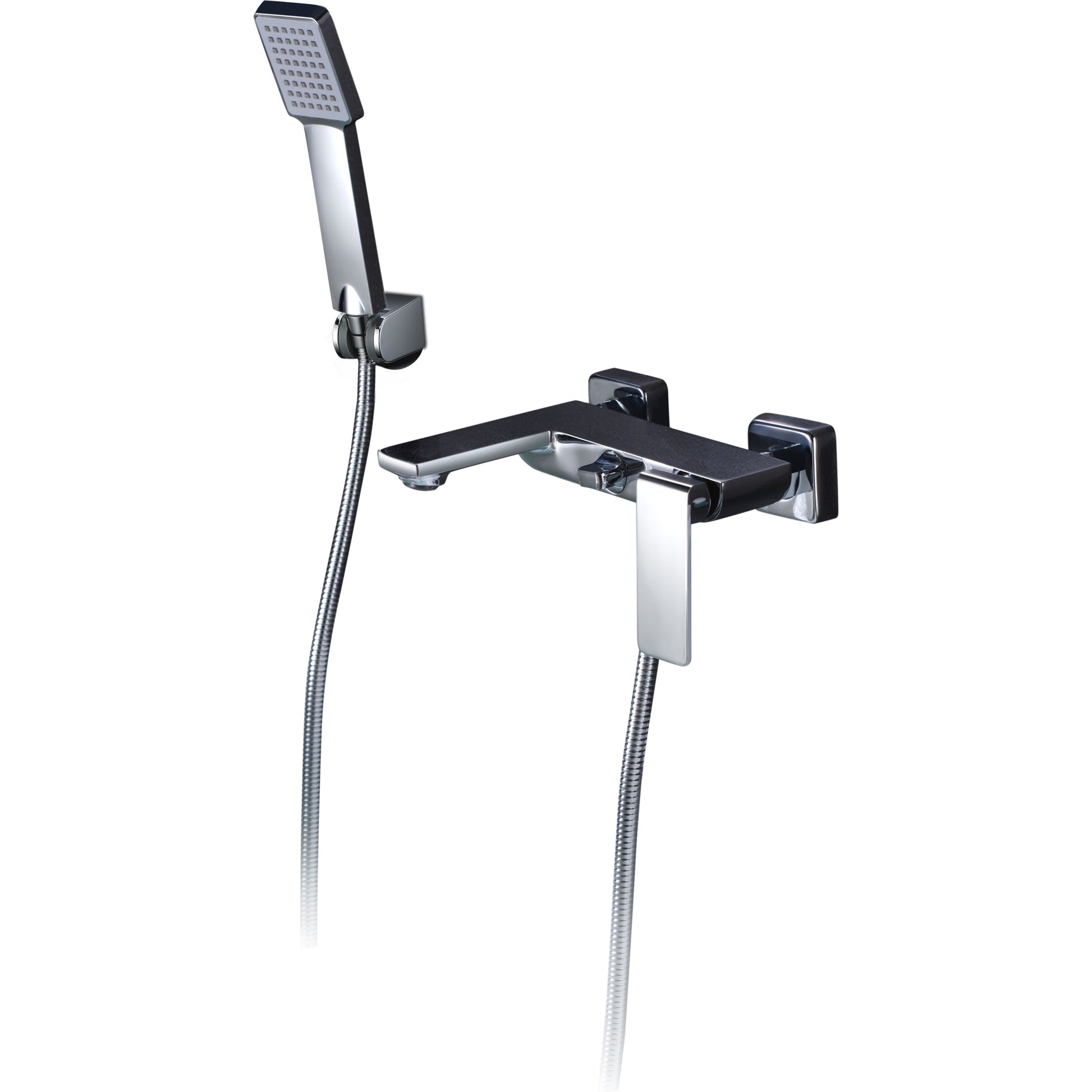 IMEX Miscelatore per vasca e doccia in ottone cromato con supporto doccetta in ABS doccetta rotonda tubo flessibile acciaio 180 cm cartuccia ceramica Ø25 mm - Modello Imex-BDF016-4 Fiyi