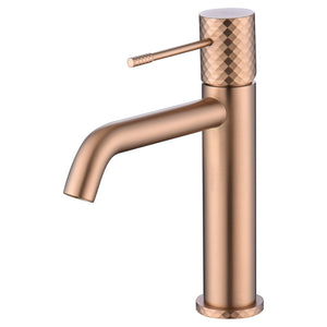 IMEX Miscelatore monocomando per lavabo in ottone con finitura PVD oro rosa spazzolato cartuccia ceramica Ø26 mm tubi flessibili 3-8 cold open - modello Imex-BDG053-1ORC Genova