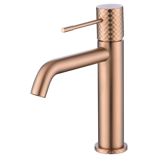 IMEX Miscelatore monocomando per lavabo in ottone con finitura PVD oro rosa spazzolato cartuccia ceramica Ø26 mm tubi flessibili 3-8 cold open - modello Imex-BDG053-1ORC Genova