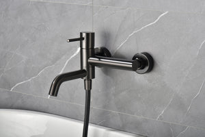 IMEX Miscelatore vasca-doccia nero canna di fucile in ottone con tubo flessibile PVC 180 cm supporto doccia ABS maniglia rotonda cartuccia ceramica Ø35 mm finitura PVD black gun metal - Modello Im