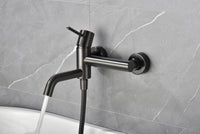 IMEX Miscelatore vasca-doccia nero canna di fucile in ottone con tubo flessibile PVC 180 cm supporto doccia ABS maniglia rotonda cartuccia ceramica Ø35 mm finitura PVD black gun metal - Modello Im