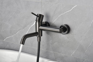 IMEX Miscelatore vasca-doccia nero canna di fucile in ottone con tubo flessibile PVC 180 cm supporto doccia ABS maniglia rotonda cartuccia ceramica Ø35 mm finitura PVD black gun metal - Modello Im