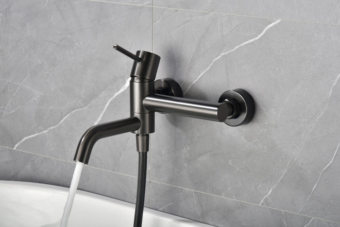 IMEX Miscelatore vasca-doccia nero canna di fucile in ottone con tubo flessibile PVC 180 cm supporto doccia ABS maniglia rotonda cartuccia ceramica Ø35 mm finitura PVD black gun metal - Modello Im