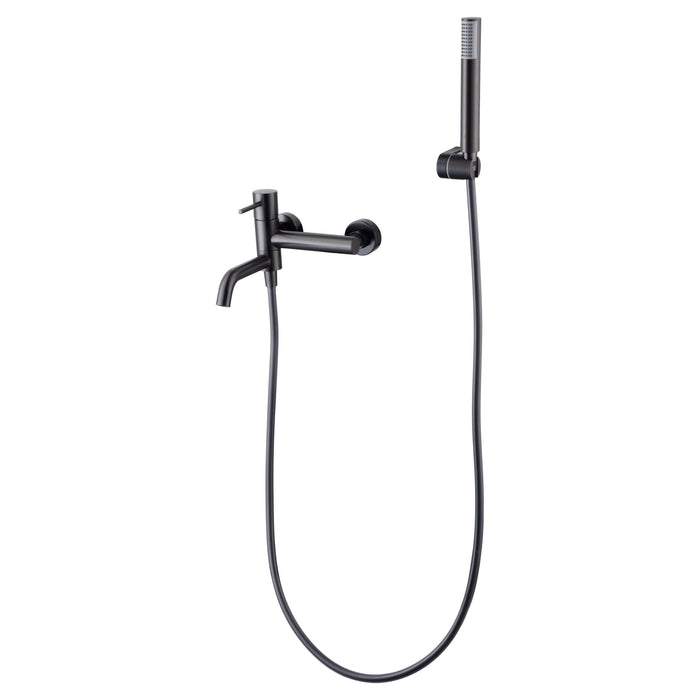 IMEX Miscelatore vasca-doccia nero canna di fucile in ottone con tubo flessibile PVC 180 cm supporto doccia ABS maniglia rotonda cartuccia ceramica Ø35 mm finitura PVD black gun metal - Modello Im