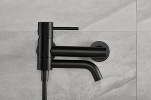 IMEX Miscelatore vasca-doccia nero opaco in ottone e zama con tubo flessibile PVC 180 cm supporto doccia ABS maniglia rotonda cartuccia ceramica Ø35 mm Serie Monza Imex-BDM039-4NG