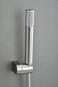 IMEX Miscelatore vasca-doccia con corpo in ottone tubo flessibile PVC 180 cm supporto doccia ABS maniglia rotonda cartuccia ceramica Ø35 mm finitura nichel spazzolato modello Monza Imex-BDM039-4