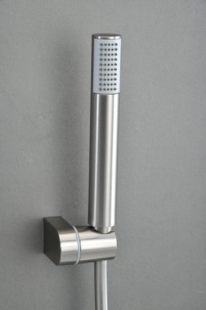 IMEX Miscelatore vasca-doccia con corpo in ottone tubo flessibile PVC 180 cm supporto doccia ABS maniglia rotonda cartuccia ceramica Ø35 mm finitura nichel spazzolato modello Monza Imex-BDM039-4