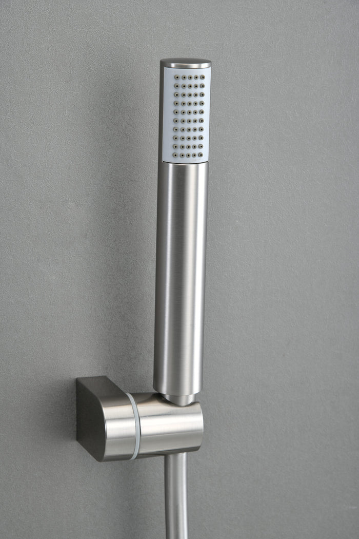 IMEX Miscelatore vasca-doccia con corpo in ottone tubo flessibile PVC 180 cm supporto doccia ABS maniglia rotonda cartuccia ceramica Ø35 mm finitura nichel spazzolato modello Monza Imex-BDM039-4