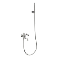 IMEX Miscelatore vasca-doccia con corpo in ottone tubo flessibile PVC 180 cm supporto doccia ABS maniglia rotonda cartuccia ceramica Ø35 mm finitura nichel spazzolato modello Monza Imex-BDM039-4