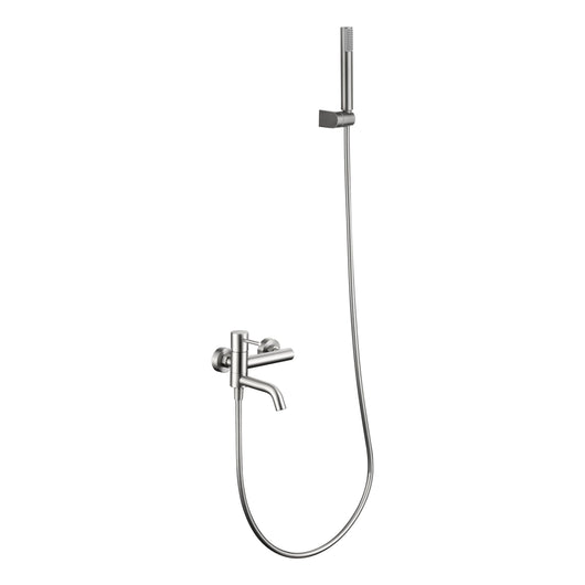 IMEX Miscelatore vasca-doccia con corpo in ottone tubo flessibile PVC 180 cm supporto doccia ABS maniglia rotonda cartuccia ceramica Ø35 mm finitura nichel spazzolato modello Monza Imex-BDM039-4