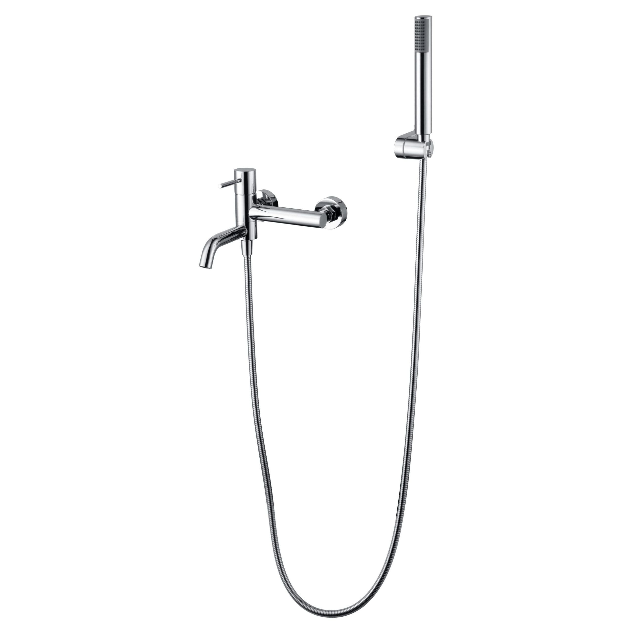 IMEX Miscelatore vasca-doccia cromato in ottone e zama con tubo flessibile PVC 180 cm supporto doccia ABS maniglia rotonda e cartuccia ceramica Ø35 mm – Modello Imex-BDM039-4 Monza