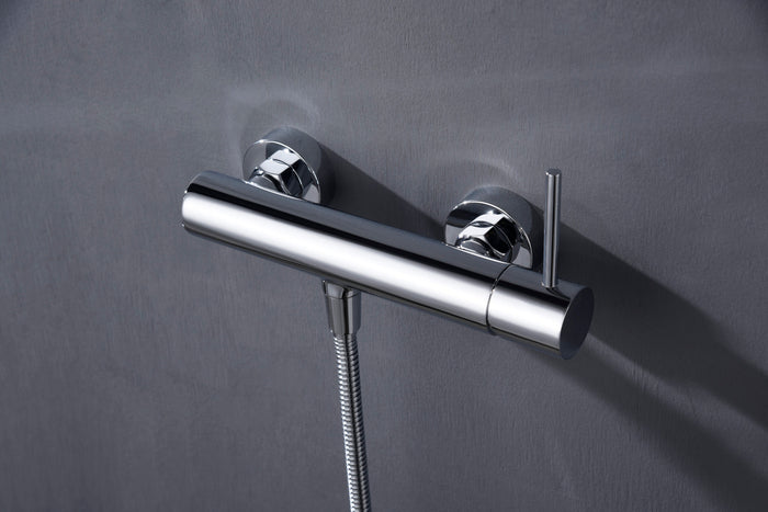 IMEX Miscelatore doccia Monza in ottone e zama cromato con corpo rubinetto in ottone tubo flessibile PVC 180 cm supporto ABS doccetta rotonda cartuccia ceramica Ø35 mm – modello Imex-BDM039-5