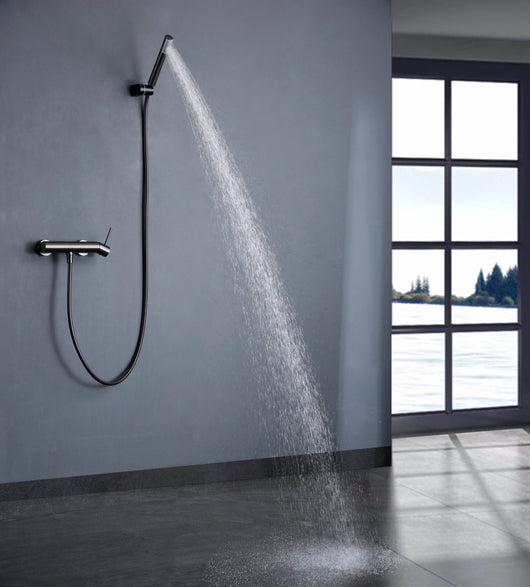 IMEX Miscelatore doccia Monza black gun metal in ottone con finitura PVD tubo flessibile PVC 180 cm supporto doccetta ABS doccetta rotonda cartuccia ceramica Ø35 mm – Modello Imex-BDM039-5BGM