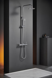 IMEX Colonna doccia miscelatore Monza cromata in acciaio e ottone con soffione extra piatto Ø20 anticalcare cartuccia ceramica Ø35mm asta estensibile tubo e maniglia inclusi – Modello Imex-BDM039