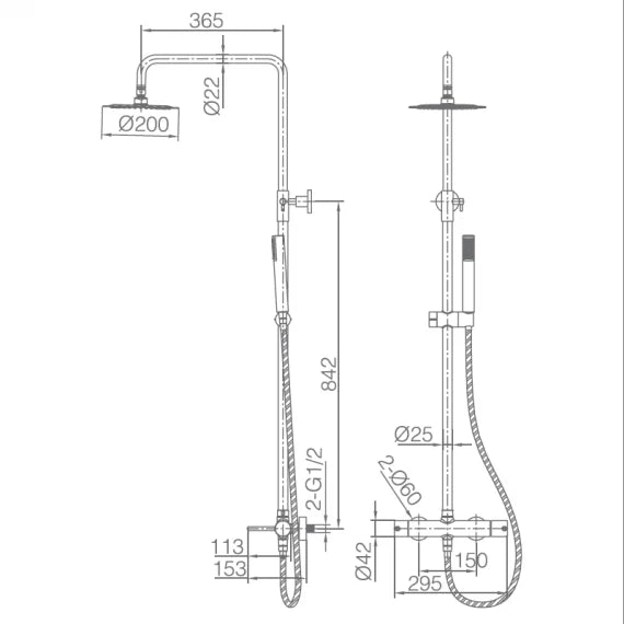 IMEX Colonna doccia miscelatore Monza cromata in acciaio e ottone con soffione extra piatto Ø20 anticalcare cartuccia ceramica Ø35mm asta estensibile tubo e maniglia inclusi – Modello Imex-BDM039