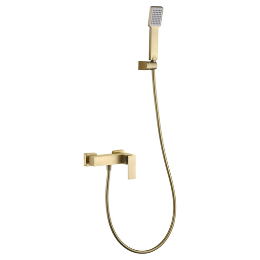IMEX Miscelatore doccia in ottone con finitura PVD oro spazzolato portamanopola in ABS tubo flessibile metallico 180 cm manopola quadrata cartuccia ceramica Ø35 mm – Modello Imex-BDP048-5OC