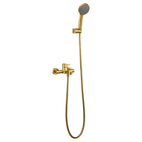 IMEX Miscelatore vasca-doccia in ottone con tubo flessibile metallico 180 cm supporto doccia ABS cartuccia ceramica Ø35 mm finitura oro spazzolato maniglia rotonda - Serie ROMA Imex-BDR001-4OC