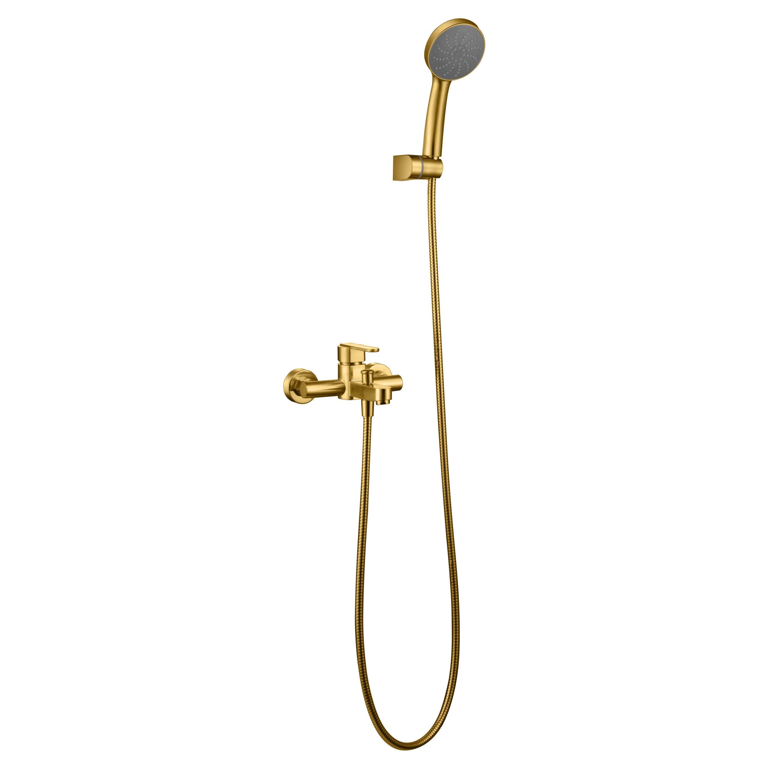 IMEX Miscelatore vasca-doccia in ottone con tubo flessibile metallico 180 cm supporto doccia ABS cartuccia ceramica Ø35 mm finitura oro spazzolato maniglia rotonda - Serie ROMA Imex-BDR001-4OC