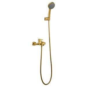 IMEX Miscelatore vasca-doccia in ottone con tubo flessibile metallico 180 cm supporto doccia ABS cartuccia ceramica Ø35 mm finitura oro spazzolato maniglia rotonda - Serie ROMA Imex-BDR001-4OC