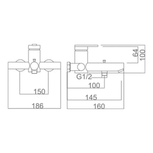 IMEX Miscelatore vasca-doccia cromato in ottone e zama con tubo flessibile metallo 180 cm supporto maniglia doccia ABS maniglia rotonda cartuccia ceramica Ø35 mm serie ROMA Imex-BDR001-4
