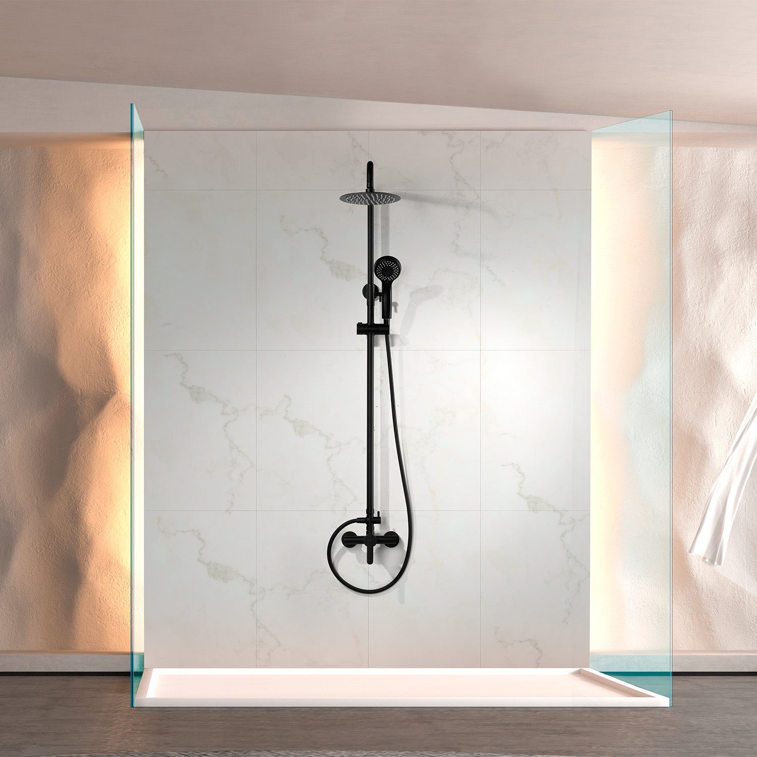 IMEX Set doccia monocomando Roma nero opaco in acciaio e ottone con asta estensibile soffione extrapiatto Ø20 anticalcare cartuccia ceramica Ø35 mm tubo e maniglia inclusi - Modello Imex-BDR001-NG