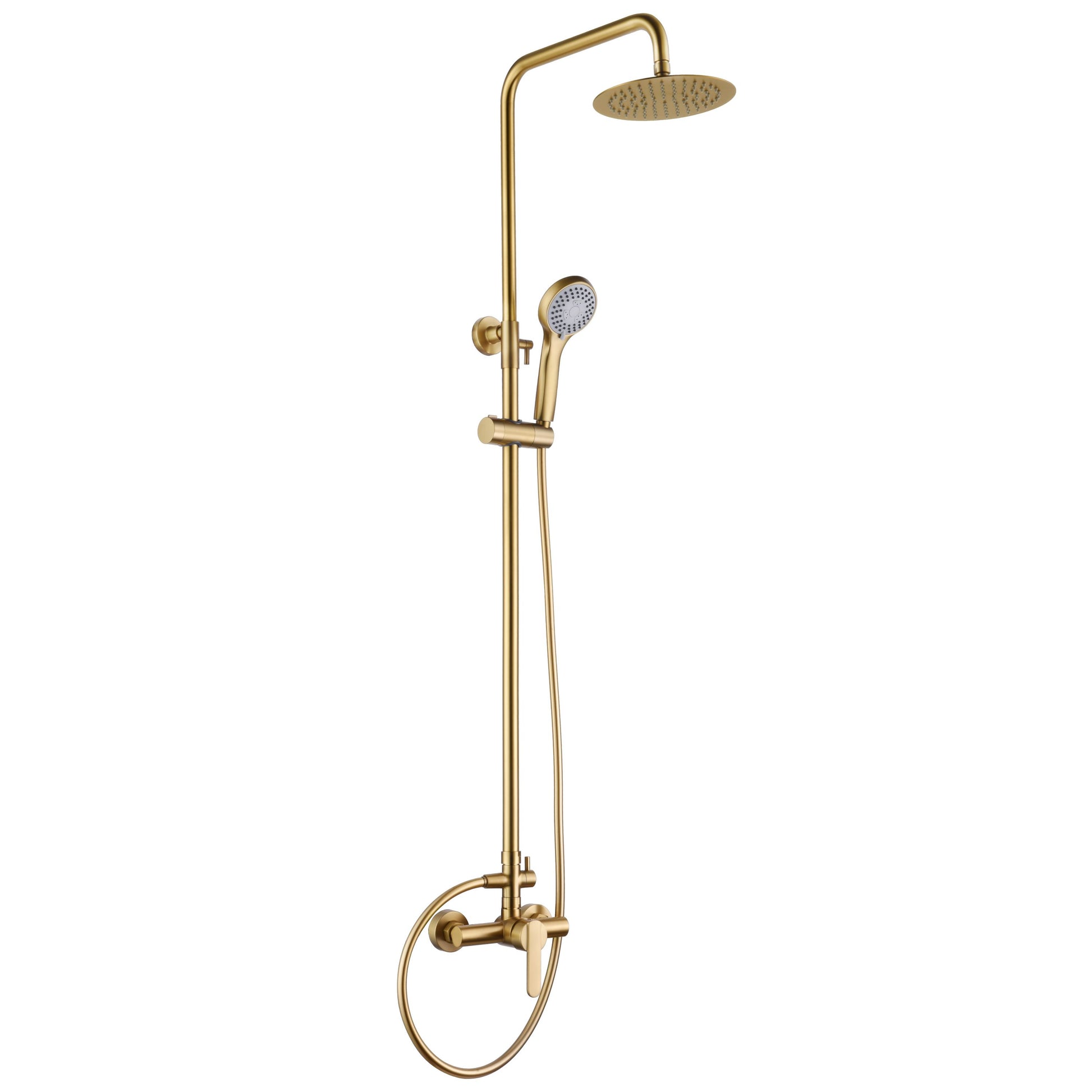 IMEX Set doccia monocomando Roma oro spazzolato in ottone e acciaio con soffione extrapiatto Ø20 cm anticalcare cartuccia ceramica Ø35 mm asta estensibile tubo e maniglia Imex-BDR001-OC
