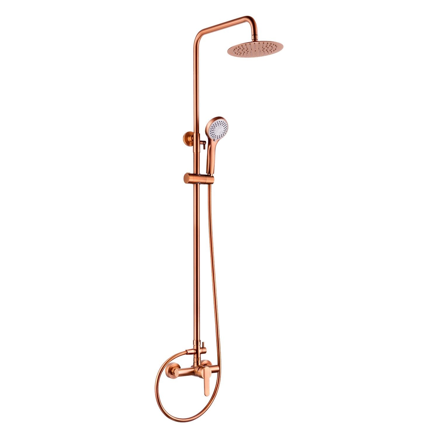 IMEX Set doccia monocomando Roma oro rosa corpo ottone asta estensibile getto extra piatto Ø20 anticalcare cartuccia ceramica Ø35 mm finitura PVD spazzolata tubo e maniglia inclusi - Modello Ime