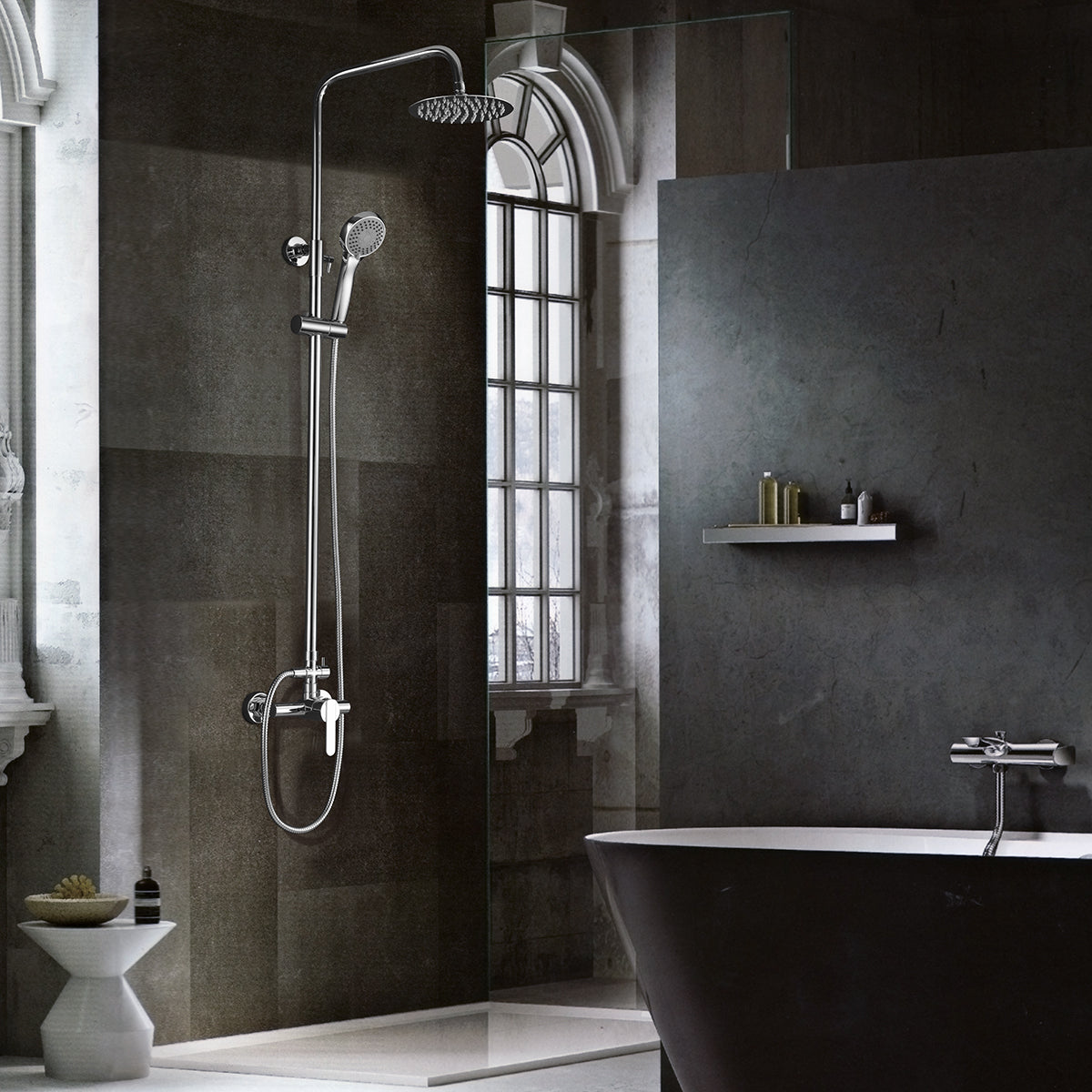 Imex Colonna Doccia Parete Miscelatore Acciaio e Ottone Finitura Cromata Soffione Extrapiatto Ø20 Cartuccia Ceramica Ø35mm Asta Doccia Estensibile Tubo e Maniglia Inclusi - Modello Roma Imex-BDR00