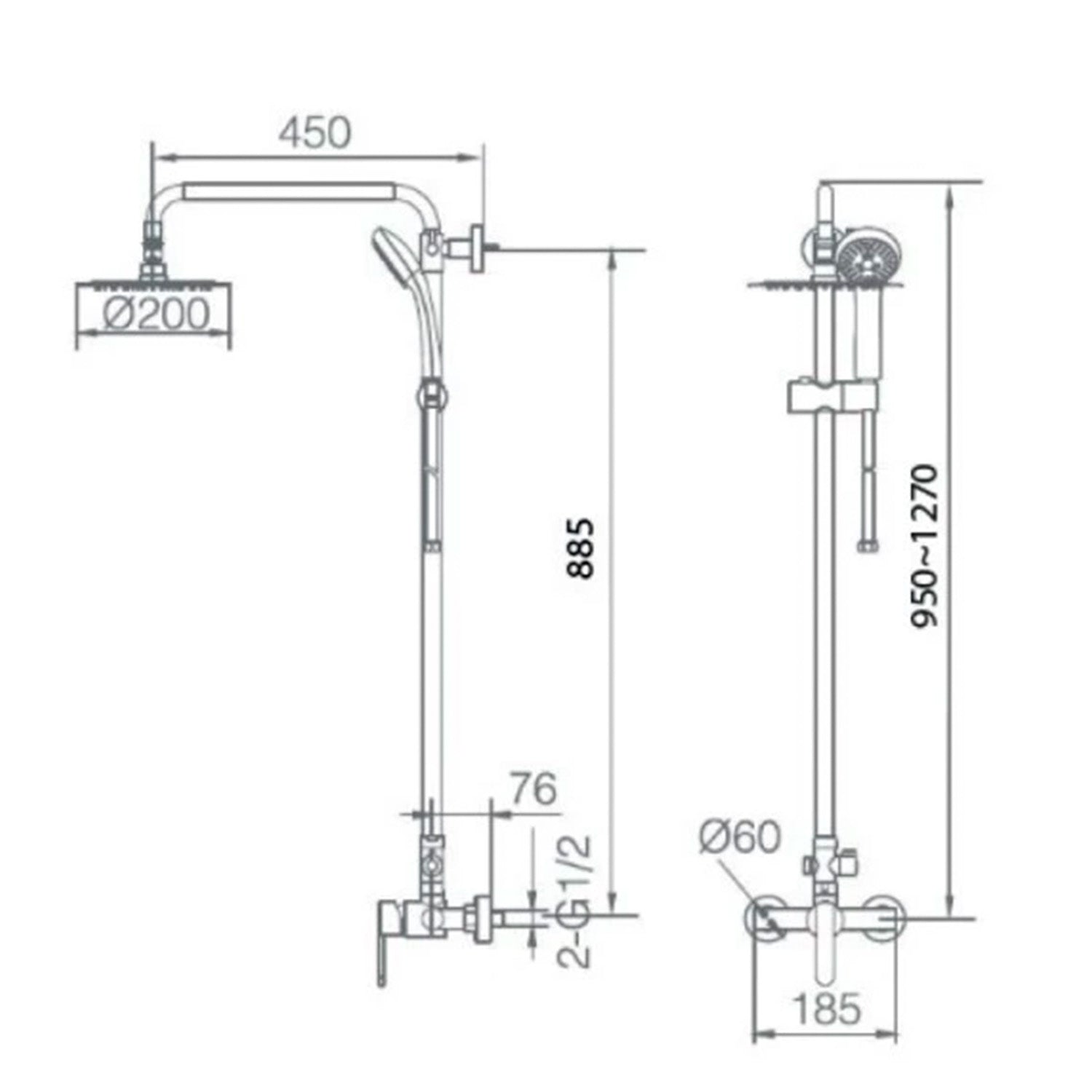 Imex Colonna Doccia Parete Miscelatore Acciaio e Ottone Finitura Cromata Soffione Extrapiatto Ø20 Cartuccia Ceramica Ø35mm Asta Doccia Estensibile Tubo e Maniglia Inclusi - Modello Roma Imex-BDR00