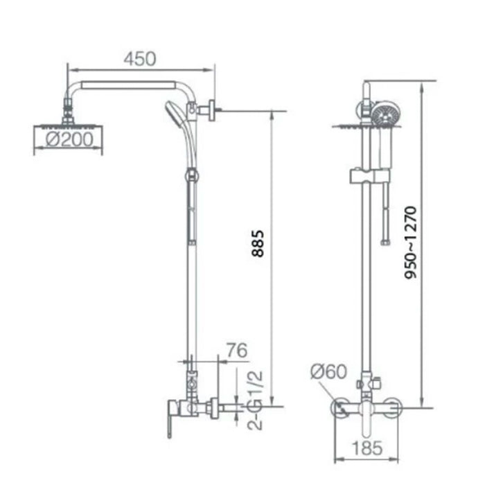Imex Colonna Doccia Parete Miscelatore Acciaio e Ottone Finitura Cromata Soffione Extrapiatto Ø20 Cartuccia Ceramica Ø35mm Asta Doccia Estensibile Tubo e Maniglia Inclusi - Modello Roma Imex-BDR00