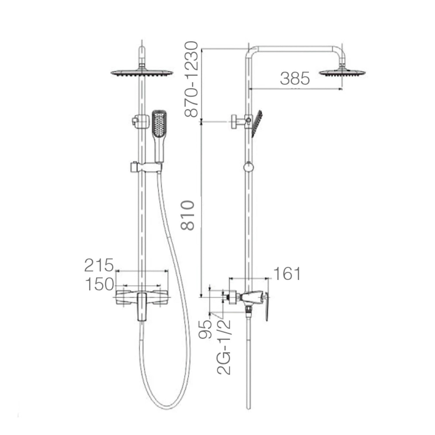 IMEX Colonna doccia miscelatore monocomando cromata in acciaio inox e ottone con asta estensibile 87-123 cm soffione extrapiatto Ø20 cm anticalcare cartuccia ceramica Ø35 mm tubo 15 m flessibile I