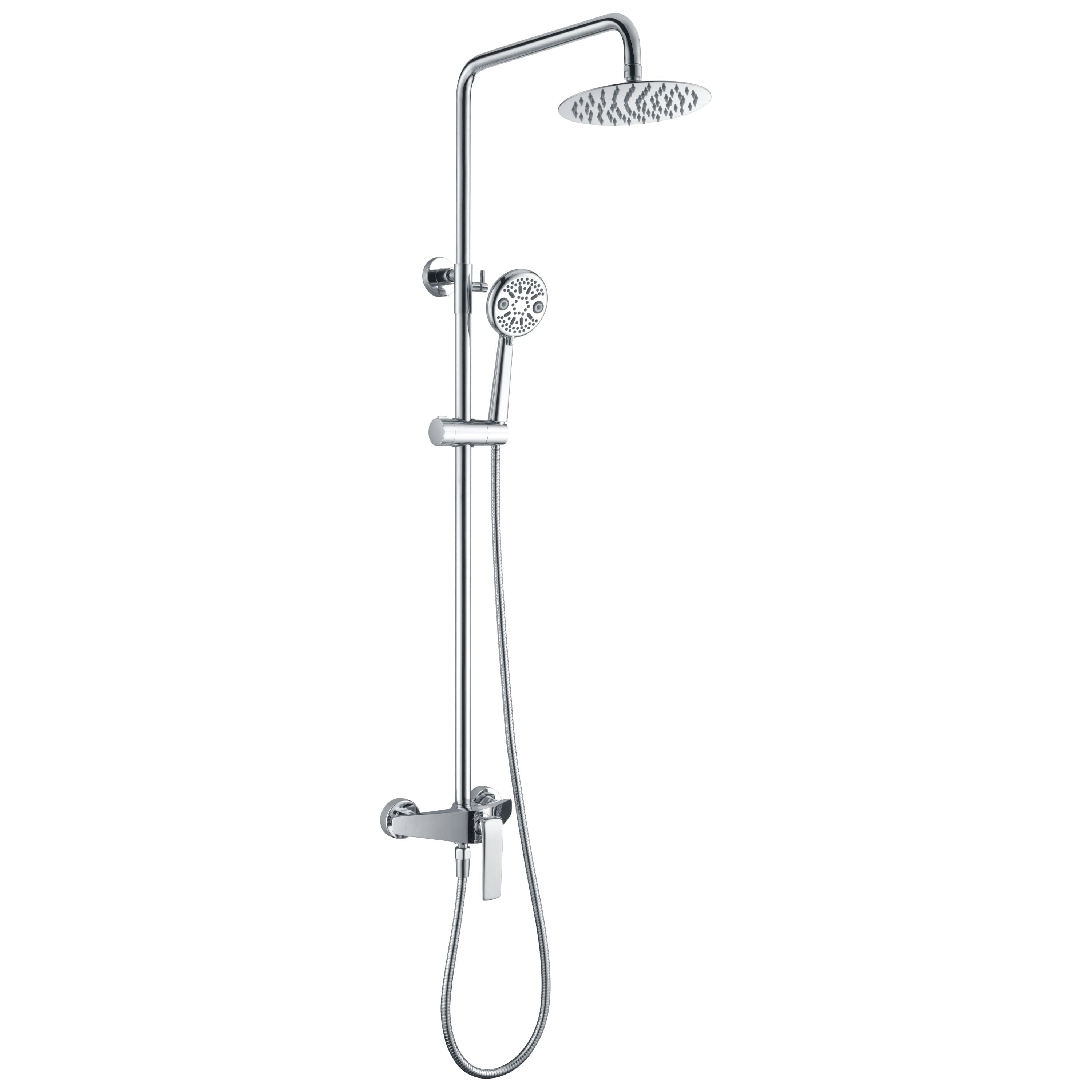 IMEX Colonna doccia miscelatore monocomando cromata in acciaio inox e ottone con asta estensibile 87-123 cm soffione extrapiatto Ø20 cm anticalcare cartuccia ceramica Ø35 mm tubo 15 m flessibile I