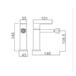 IMEX Miscelatore bidet monocomando Valencia cromato in ottone e zama con cartuccia ceramica Ø25mm e tubi flessibili 3/8 modello Imex-BDV003-2
