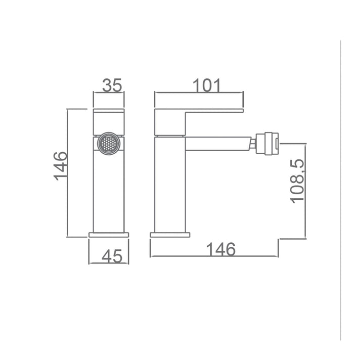 IMEX Miscelatore bidet monocomando Valencia cromato in ottone e zama con cartuccia ceramica Ø25mm e tubi flessibili 3/8 modello Imex-BDV003-2