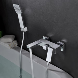 IMEX Miscelatore vasca-doccia cromato in ottone e zama con cartuccia ceramica Ø35 mm, tubo flessibile metallico estensibile 180 cm, soffione quadrato e portamanopola in ABS, modello Imex-BDV003-4 Vale