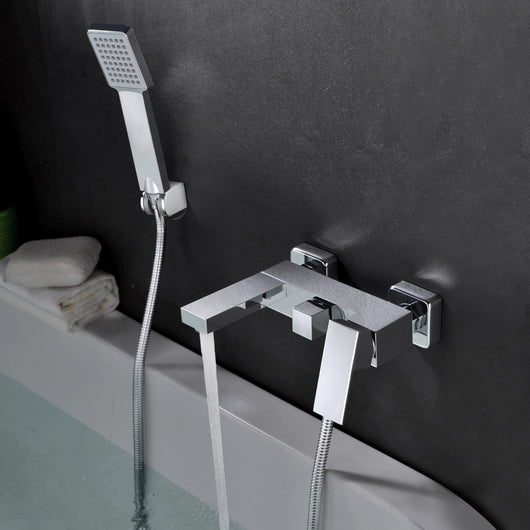 IMEX Miscelatore vasca-doccia cromato in ottone e zama con cartuccia ceramica Ø35 mm, tubo flessibile metallico estensibile 180 cm, soffione quadrato e portamanopola in ABS, modello Imex-BDV003-4 Vale