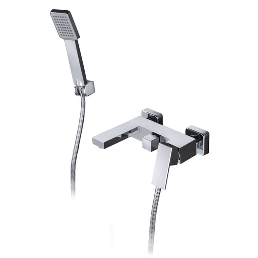 IMEX Miscelatore vasca-doccia cromato in ottone e zama con cartuccia ceramica Ø35 mm, tubo flessibile metallico estensibile 180 cm, soffione quadrato e portamanopola in ABS, modello Imex-BDV003-4 Vale