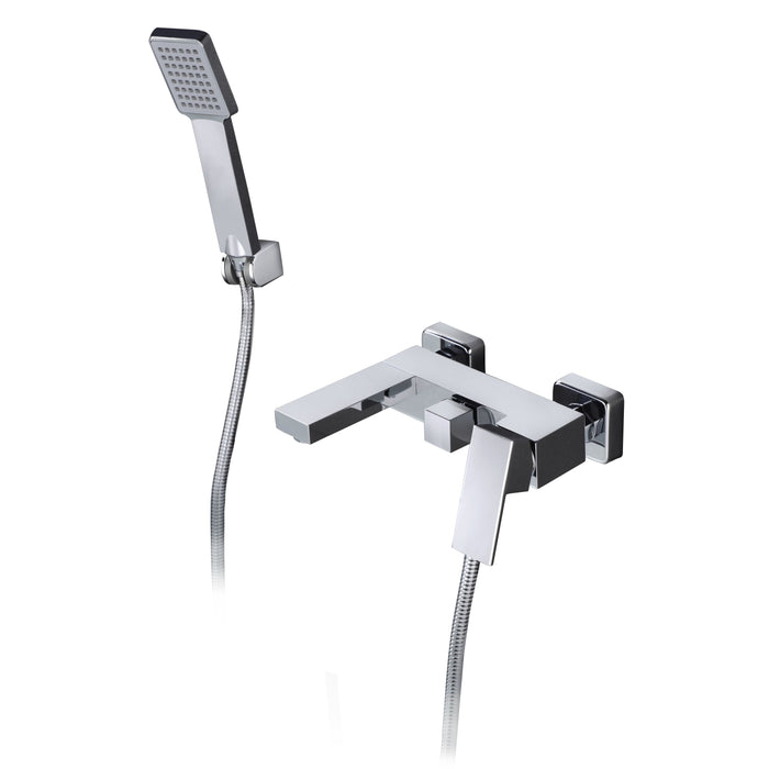 IMEX Miscelatore vasca-doccia cromato in ottone e zama con cartuccia ceramica Ø35 mm, tubo flessibile metallico estensibile 180 cm, soffione quadrato e portamanopola in ABS, modello Imex-BDV003-4 Vale