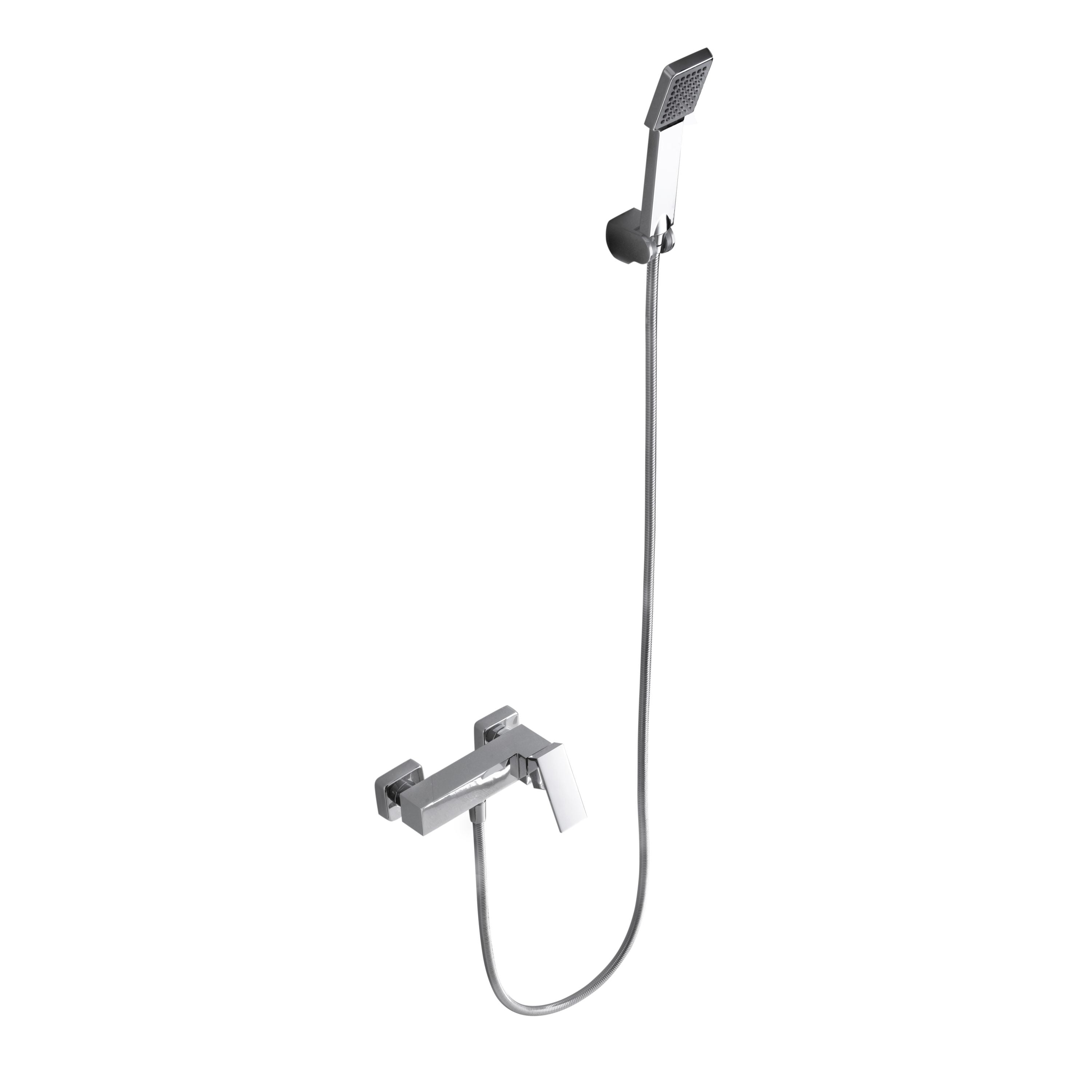 IMEX Miscelatore doccia Valencia cromato in ottone e zama con cartuccia ceramica Ø35mm, tubo flessibile metallo 180 cm, supporto ABS, maniglia tonda modello Imex-BDV003-5
